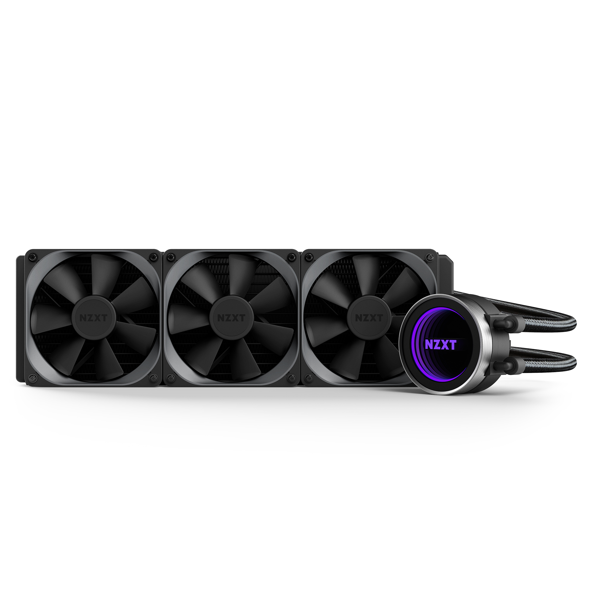KrakenX72_front angled pump_with fan_purple