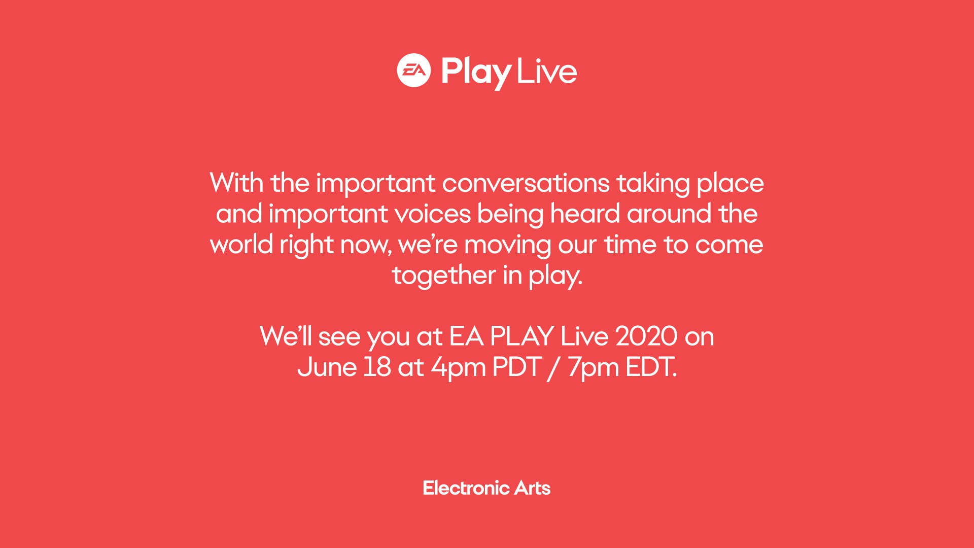 EA Play Live 2020 również zostało przesunięte! Poznaliśmy nową datę cyfrowego wydarzenia!