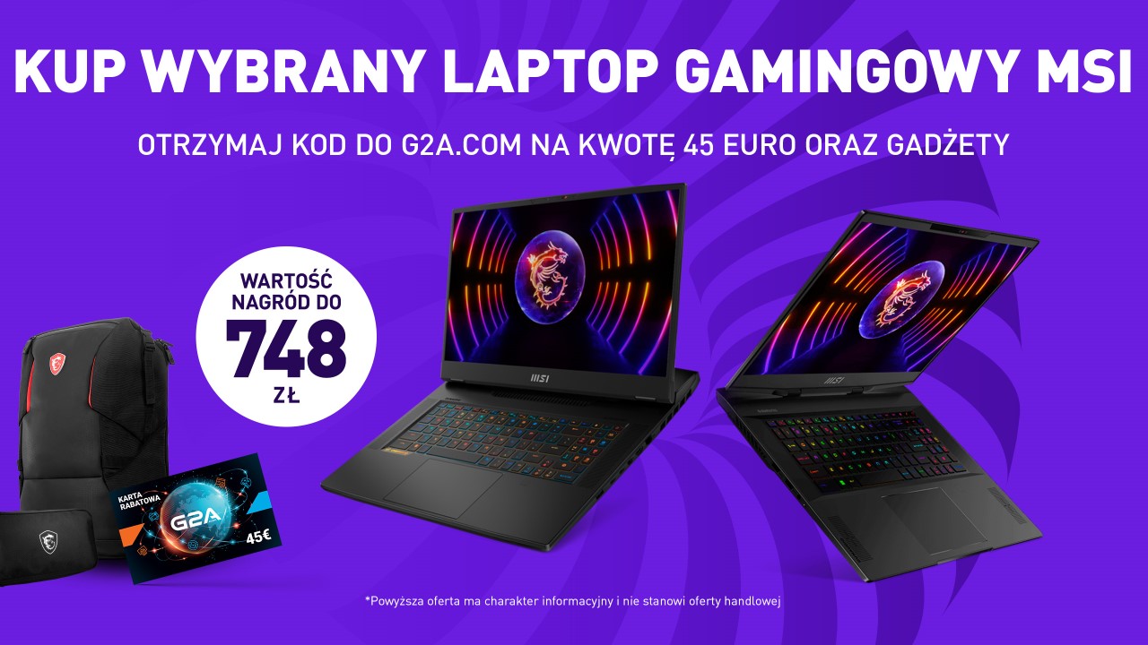 Laptopy dla graczy MSI możemy zgarnąć z paczką cennych gadżetów o wartości do 748 złotych