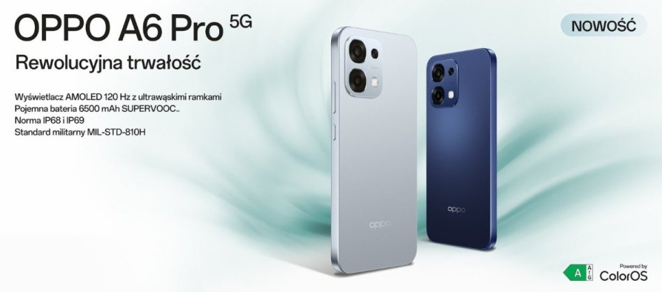 OPPO A6 Pro 5G – wytrzymały smartfon z ogromną baterią i szybkim ładowaniem
