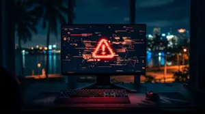 Gaming computer showing an abstract fake game download infected with malware