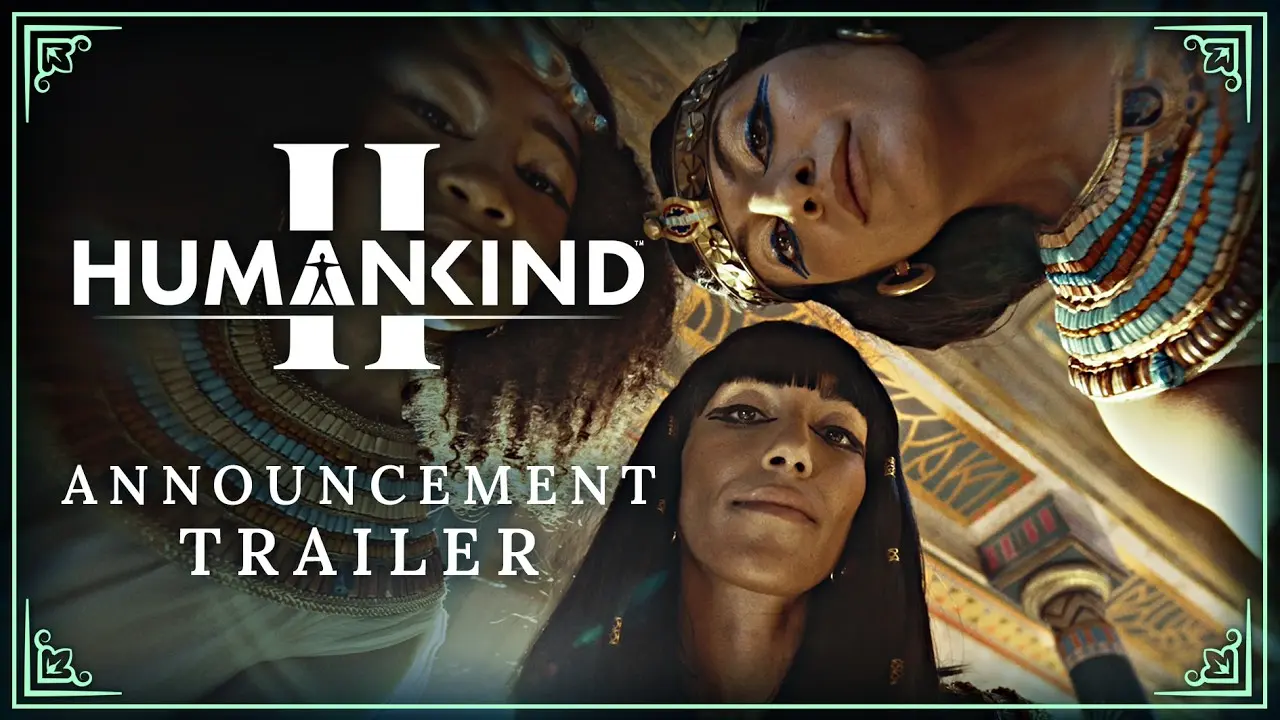 Humankind II announcement trailer thumbnail featuring three ancient Egyptian figures