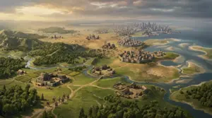 Strategic world map showing Humankind 2’s changing climate, evolving landscapes, and civilization development