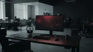 Empty game development workstation symbolizing layoffs at the studio behind Doom and Quake