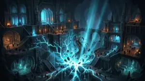 Dwarven fortress transformed by a cosmic magical rupture in Dwarf Fortress