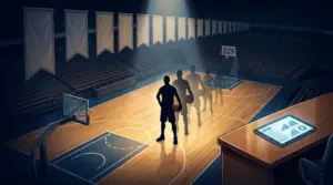Basketball dynasty scene symbolizing generational player progression and team management in NBA 2K27