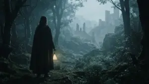 Mysterious fantasy heroine silhouette in a Hyrule-inspired forest for a Zelda film casting article