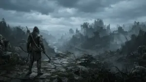 Samotny łowca przed mroczną krainą Brandrgarde w Mistfall Hunter