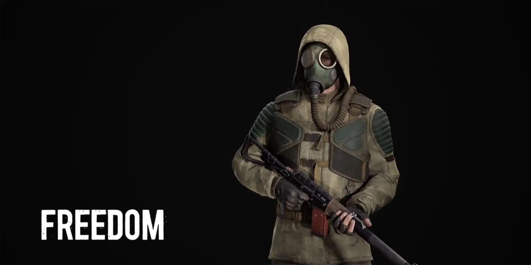 A Freedom faction soldier from S.T.A.L.K.E.R. 2 wearing a gas mask and hooded tactical gear