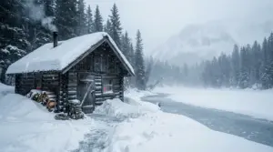 Snow-covered survival cabin in a frozen wilderness, evoking The Long Dark and its future plans.