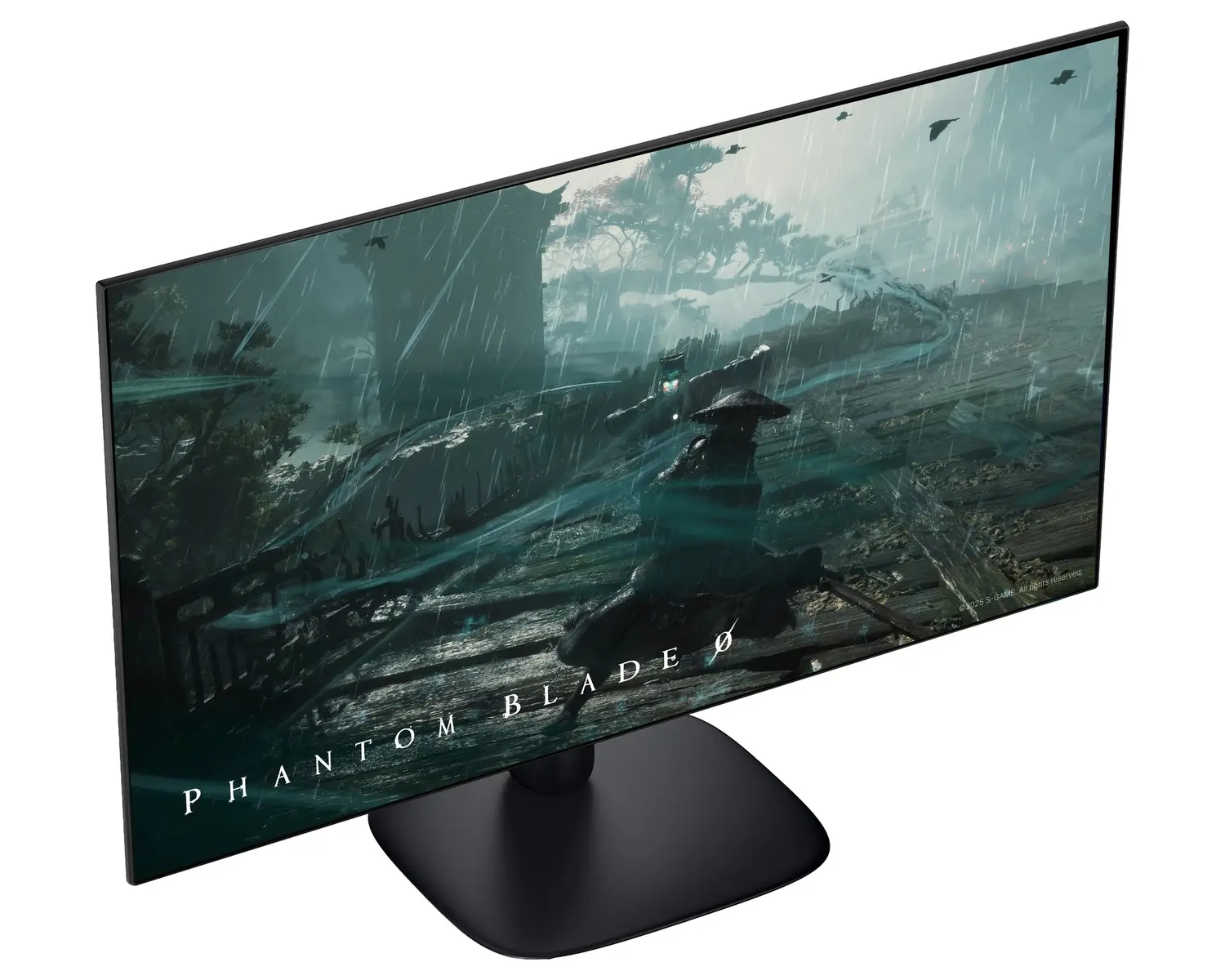 Alienware AW3226Q 32-inch curved OLED gaming monitor displaying Phantom Blade Zero gameplay.