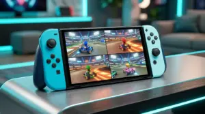 Nintendo Switch 2 running Mario Kart 8 Deluxe in local multiplayer