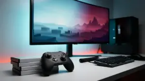 Gaming controller and blank game cases representing September’s busy video game release calendar